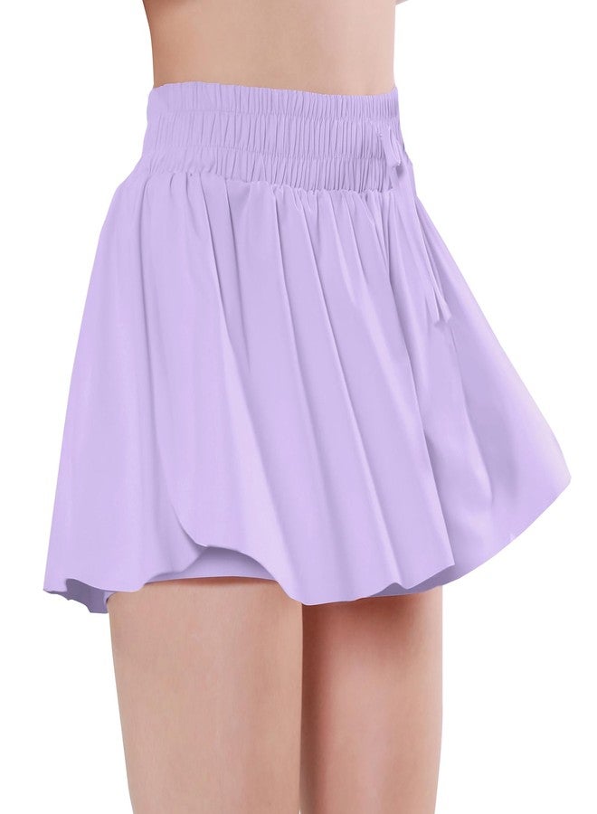 EXARUS 3 Pack Girls Shorts Butterfly Flowy Athletic Skort Dance Cheer Outfits Teen Running Skirts Preppy Tennis 2 in 1 Flutter Gym Kids Tween Clothes Red Blue Purple 12Y - Image 2